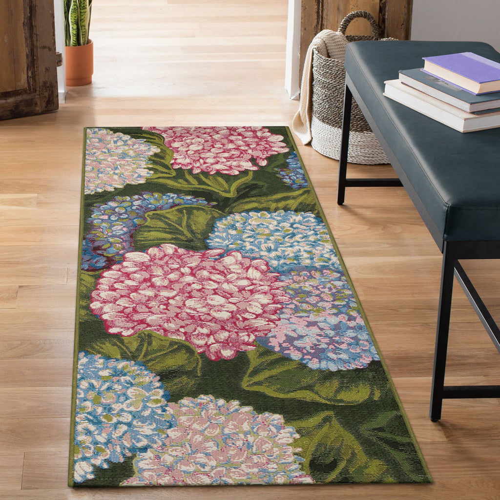 Esencia Hydrangeas Indoor Outdoor Mat with Non-Skid Backing