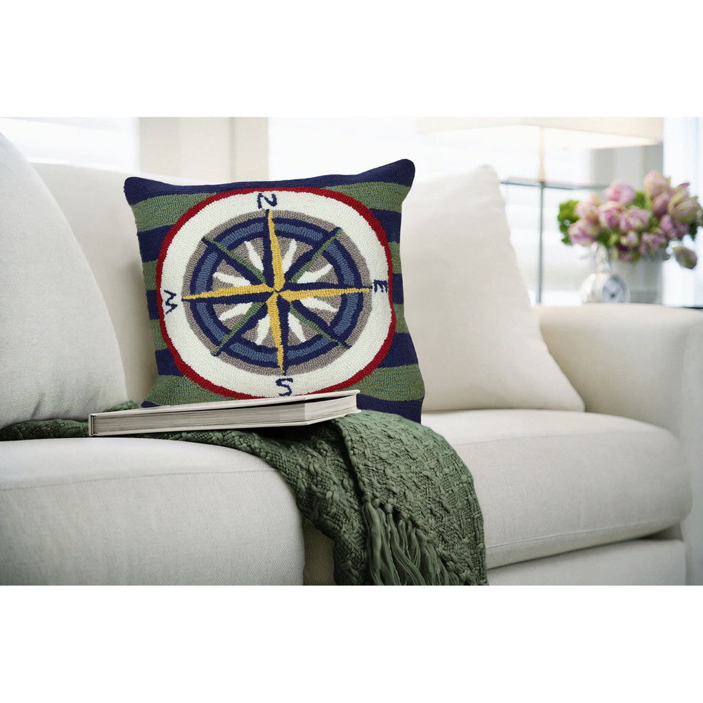 Frontporch Striped Compass Indoor Outdoor Square Throw Pillow