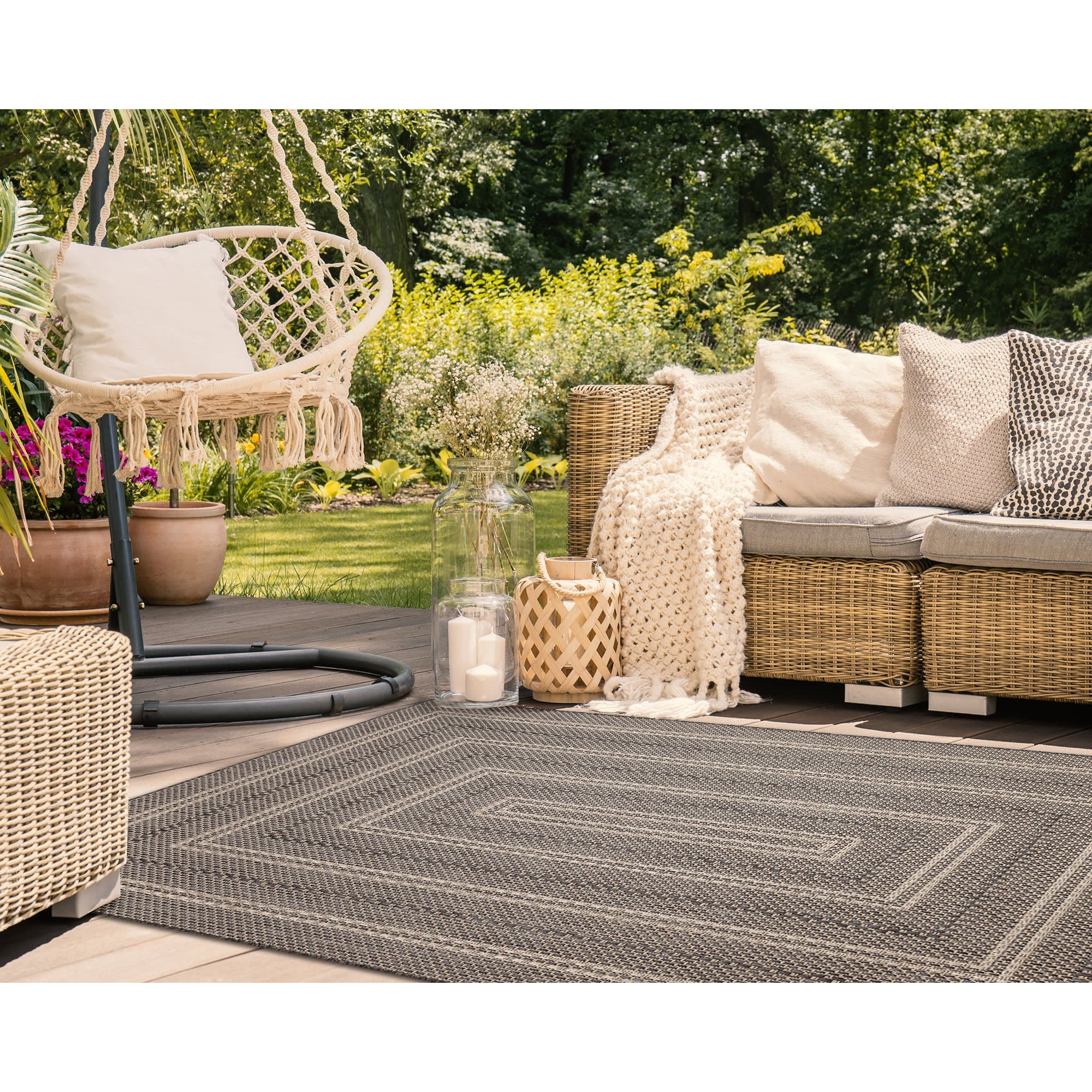 Monaco Multi Border Indoor Outdoor Area Rug