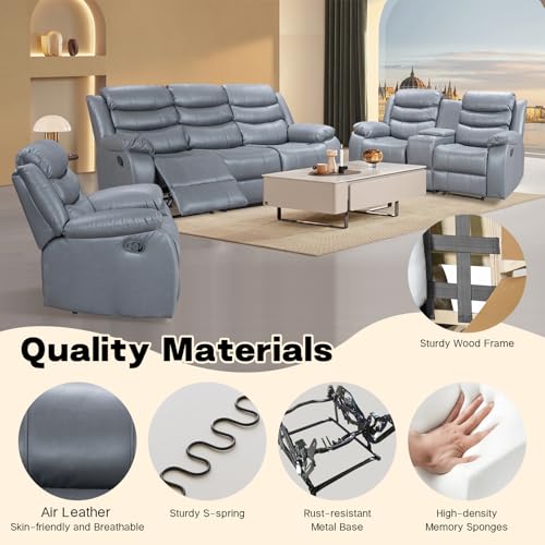 Grey Manual Double Recliner Sofa with Cup Holder L7630