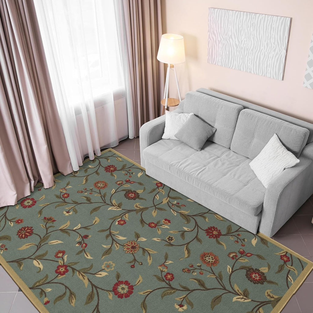 5x7 Seafoam Green Non-Slip Rubberback Traditional Area Rug M10034