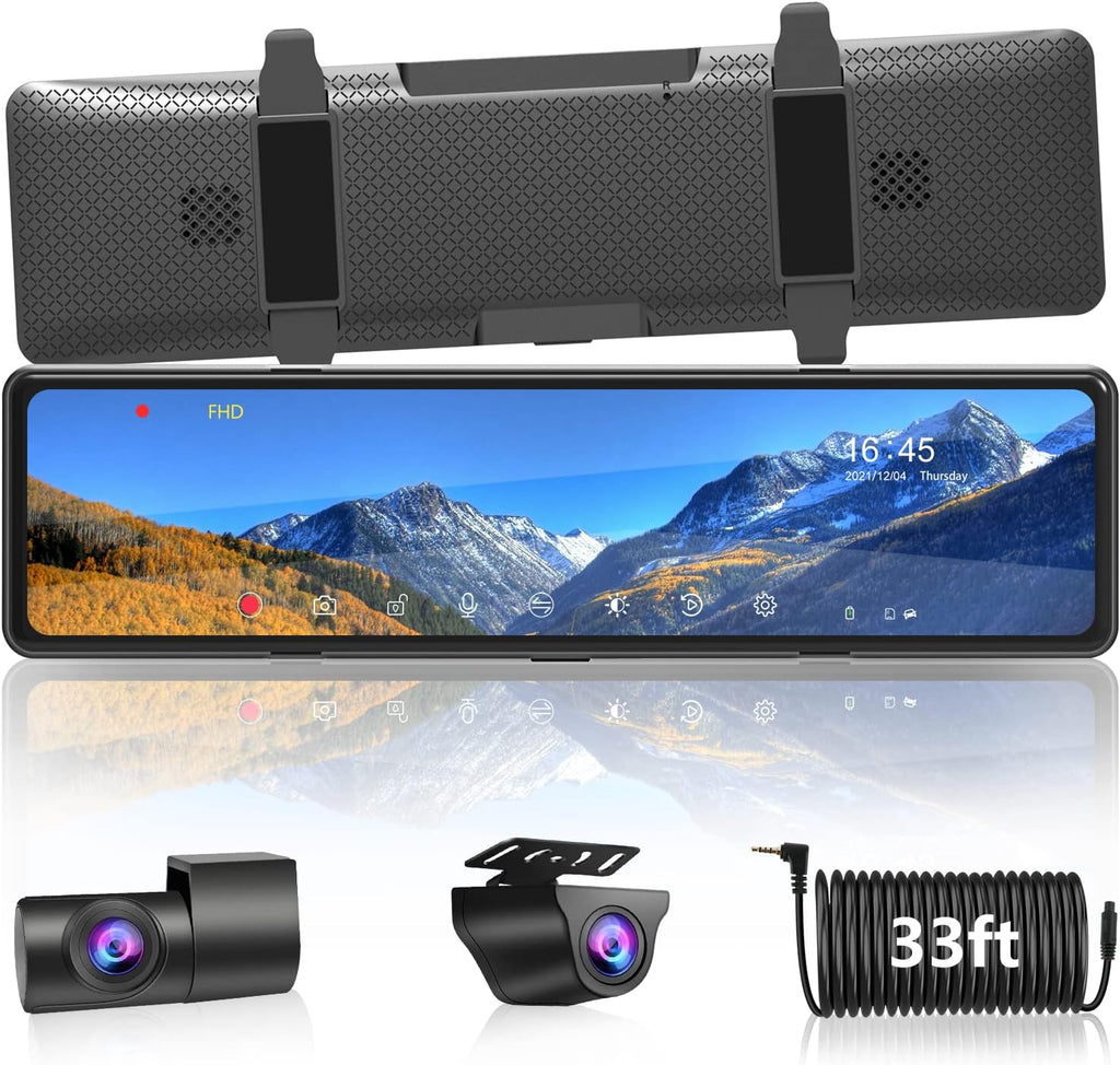 Mirror Dash Cam with Detached Front Camera 11 Rear View Mirror Camera Front and Rear FHD 1080P Waterproof Backup Camera Full Touch Screen with Night Vision V3466