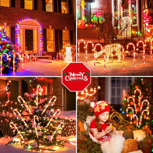 12 Pack Solar Candy Cane Lights, 72 LEDs Waterproof Outdoor Christmas Decorations J21599