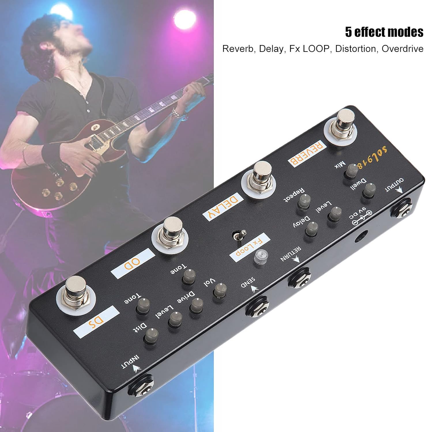 5 Mode Reverb Delay Distortion Overdrive Guitar Effect Pedal M513