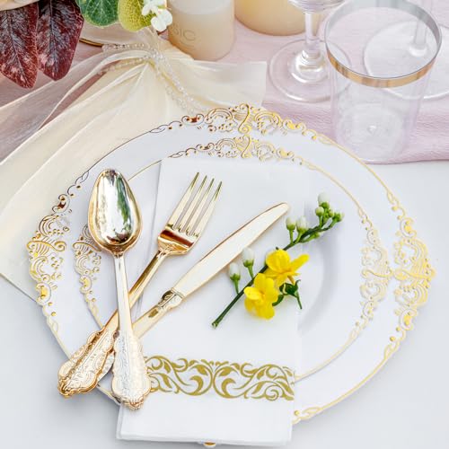 350PCS Gold Plastic Dinnerware Set A36433