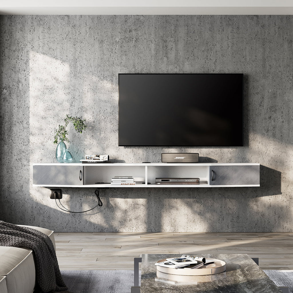 White 70 Inch Floating TV Stand with Storage Cabinet E775