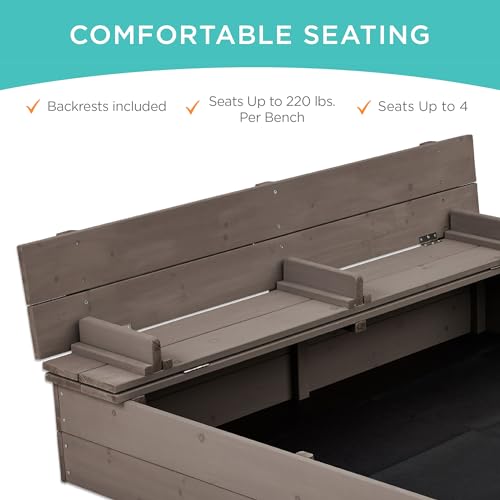 Kids' Outdoor Wooden Sandbox with Foldable Bench Seats Z340448
