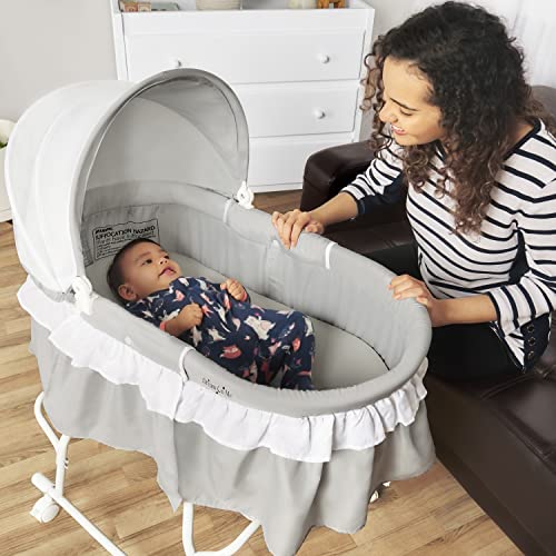 Portable 2-in-1 Bassinet & Cradle in Blue and White with Storage Basket S952