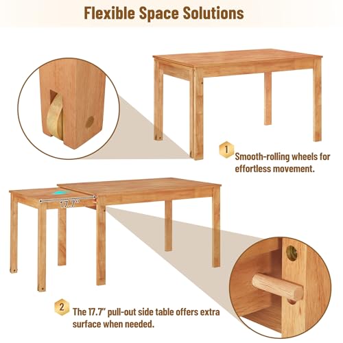 5-Piece Extendable Dining Table Set with 4 Chairs and Pull-out Side Table T718