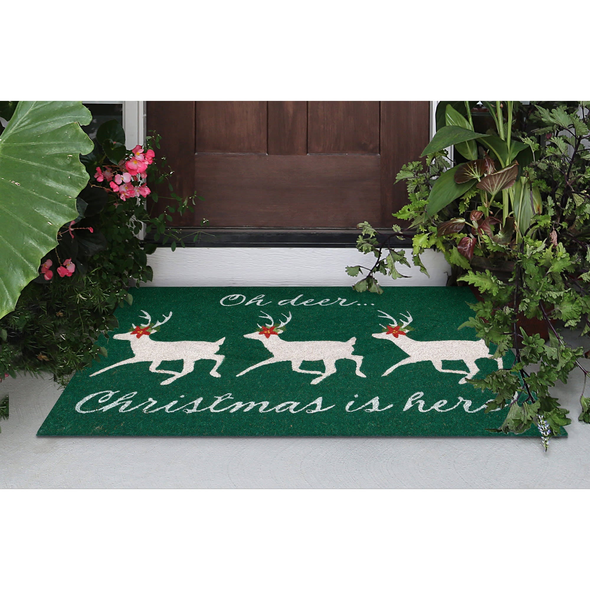 Natura Christmas Is Here Coir Doormat with Non-Slip Backing