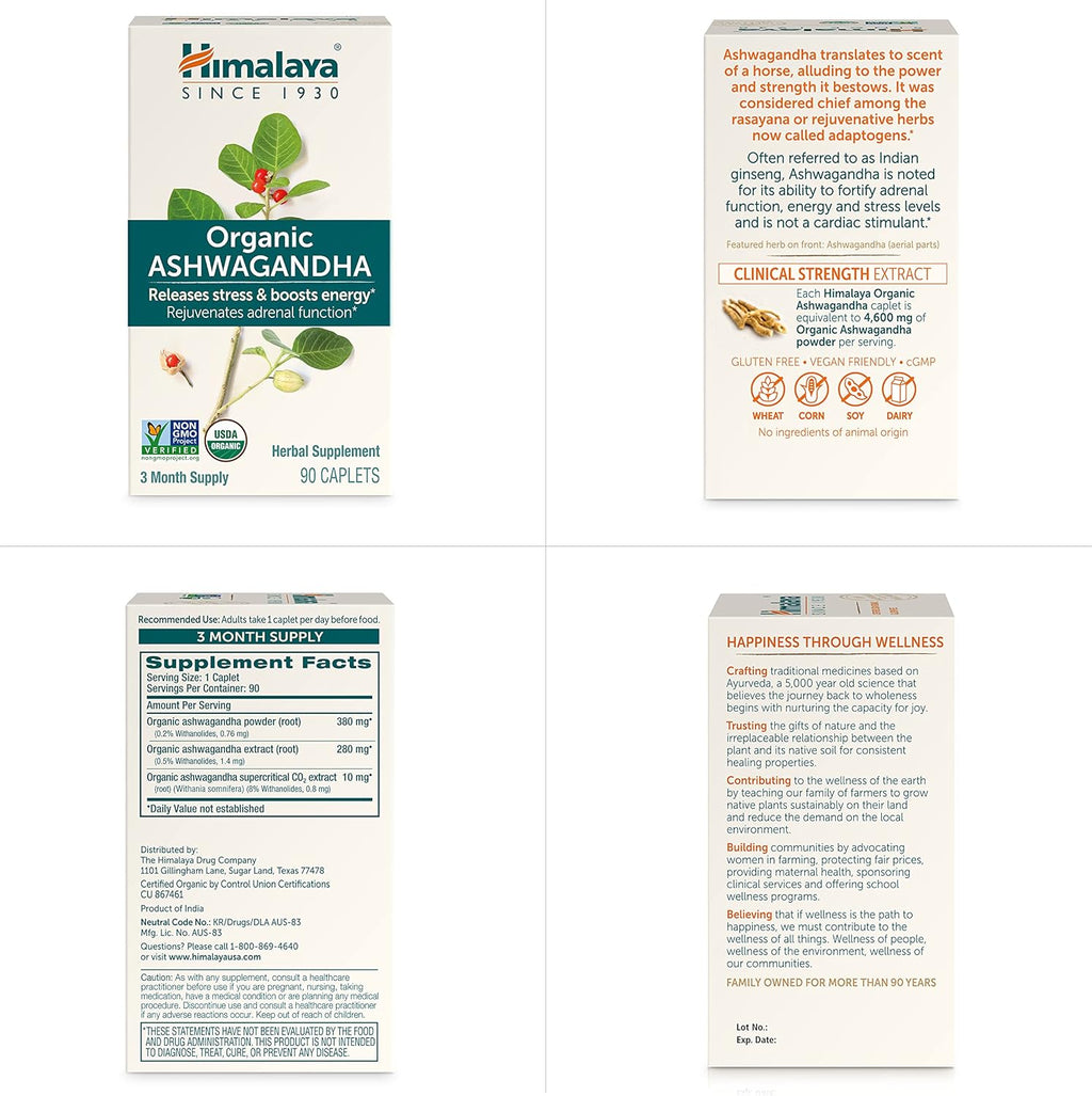 Organic Ashwagandha 90 Caplets 670 mg R67127