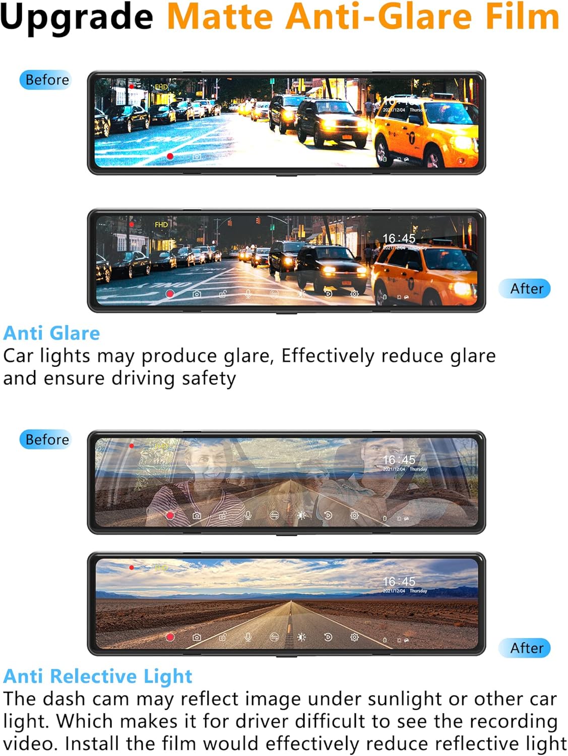 Mirror Dash Cam with Detached Front Camera 11 Rear View Mirror Camera Front and Rear FHD 1080P Waterproof Backup Camera Full Touch Screen with Night Vision V3466
