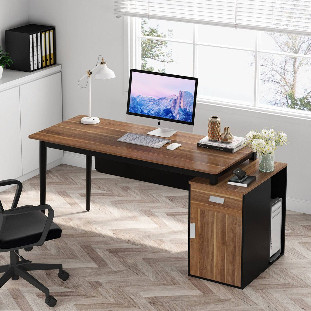 55 inch Computer Desk with Drawers and Storage Cabinet K190305