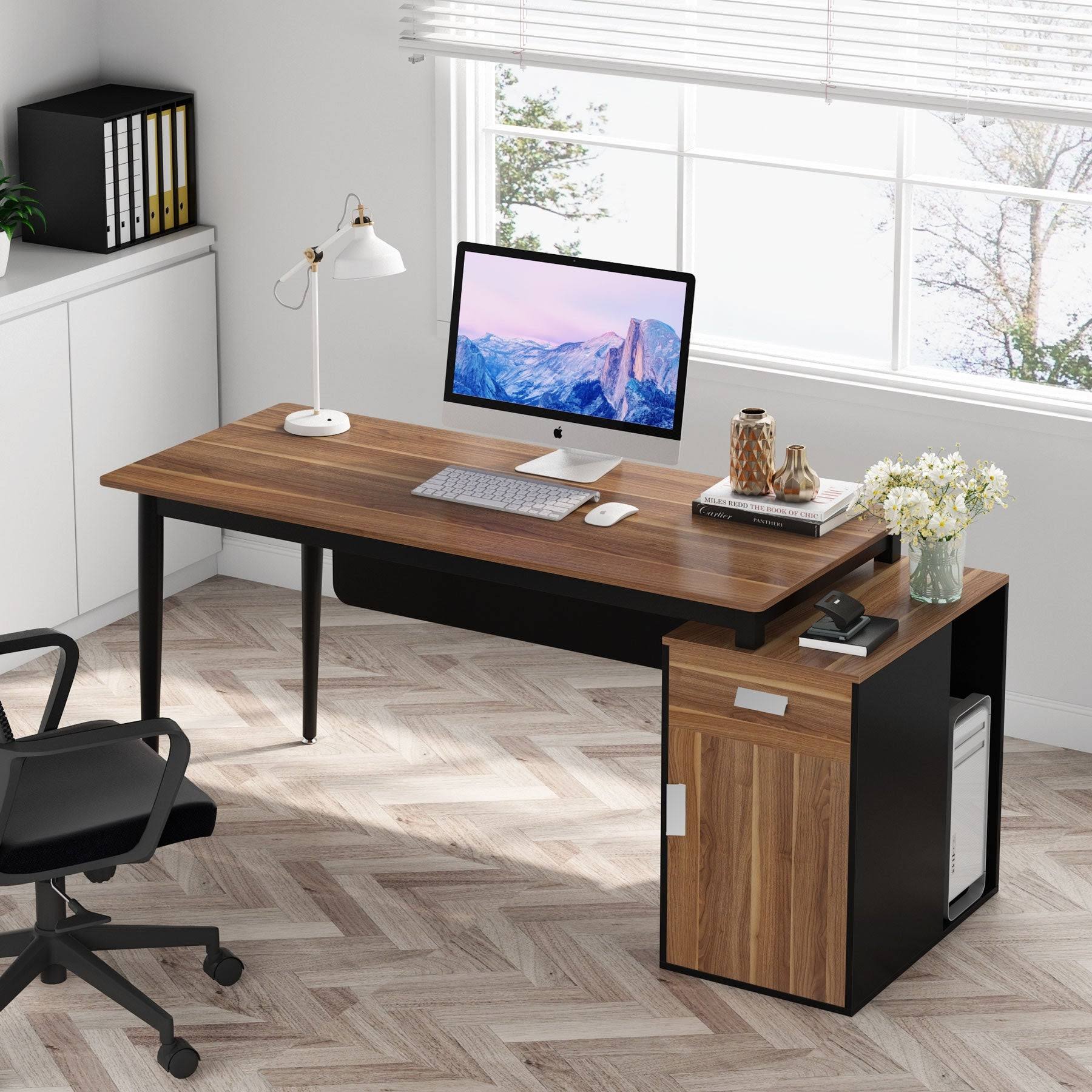55 inch Computer Desk with Drawers and Storage Cabinet K190305