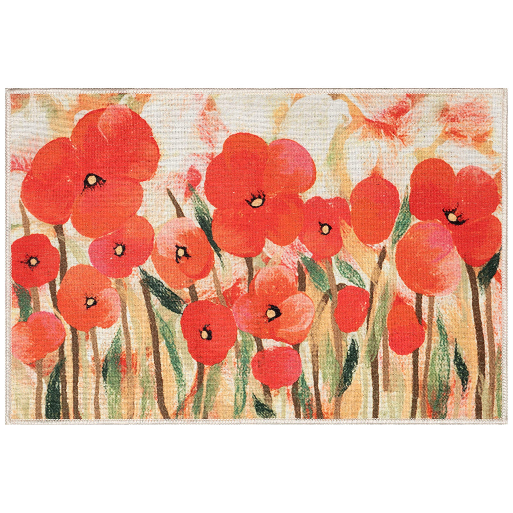 Impressions Poppies Machine Washable Indoor Mat with Non-Skid Backing