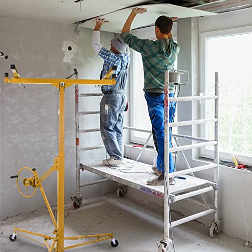 16 FT Drywall Lift Panel Rolling Hoist Jack Lifter Sheetrock with Adjustable Telescopic Arm, Yellow I474