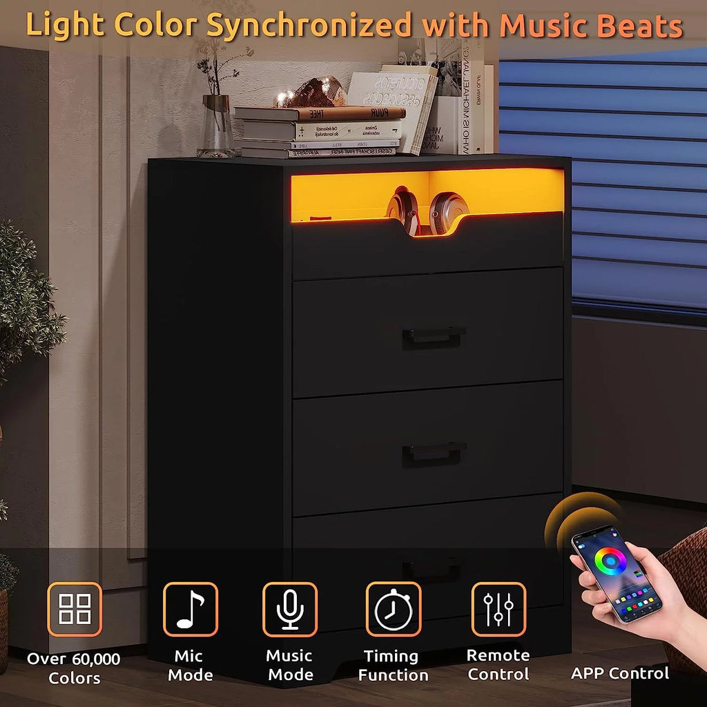 3 Drawers Black Dresser with LED Lights O934