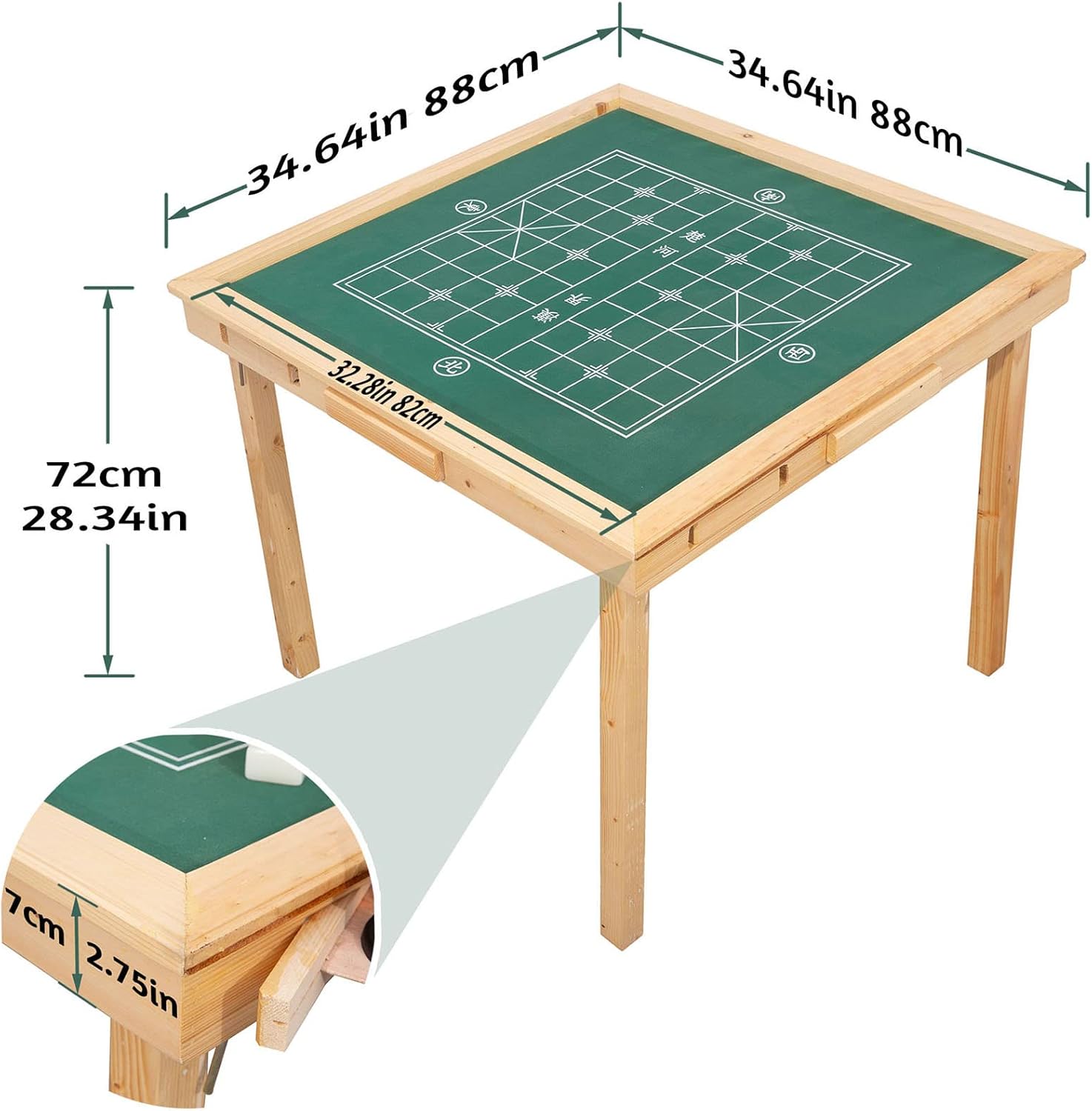 Folding Card Table with Plush Top and 4 Drawer K1170