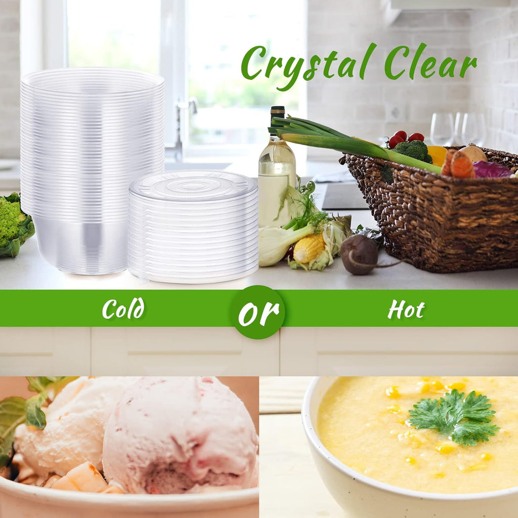 50 Pack Clear Plastic Salad Bowl With Lid Disposable 16.9oz C507