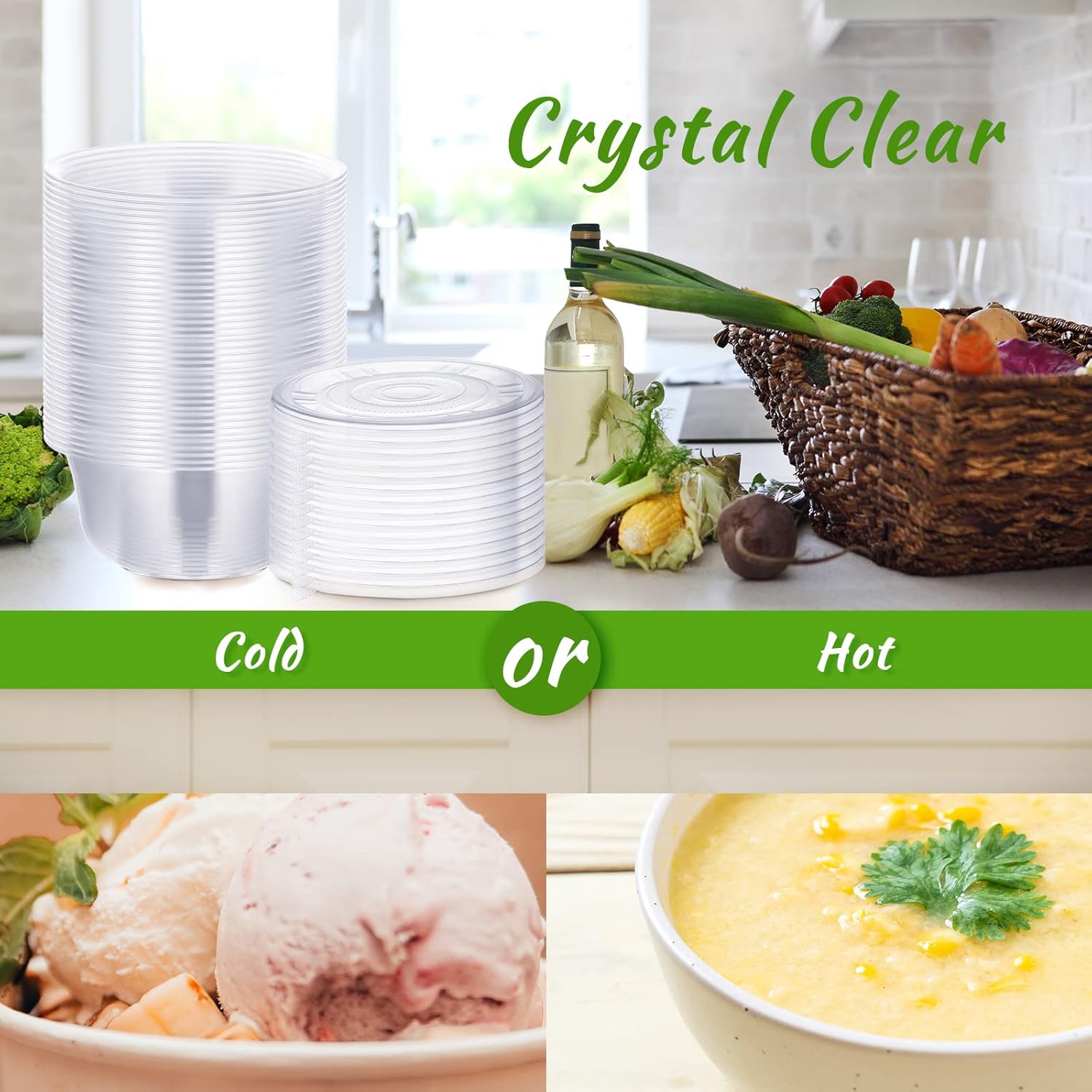 50 Pack Clear Plastic Salad Bowl With Lid Disposable 16.9oz C507