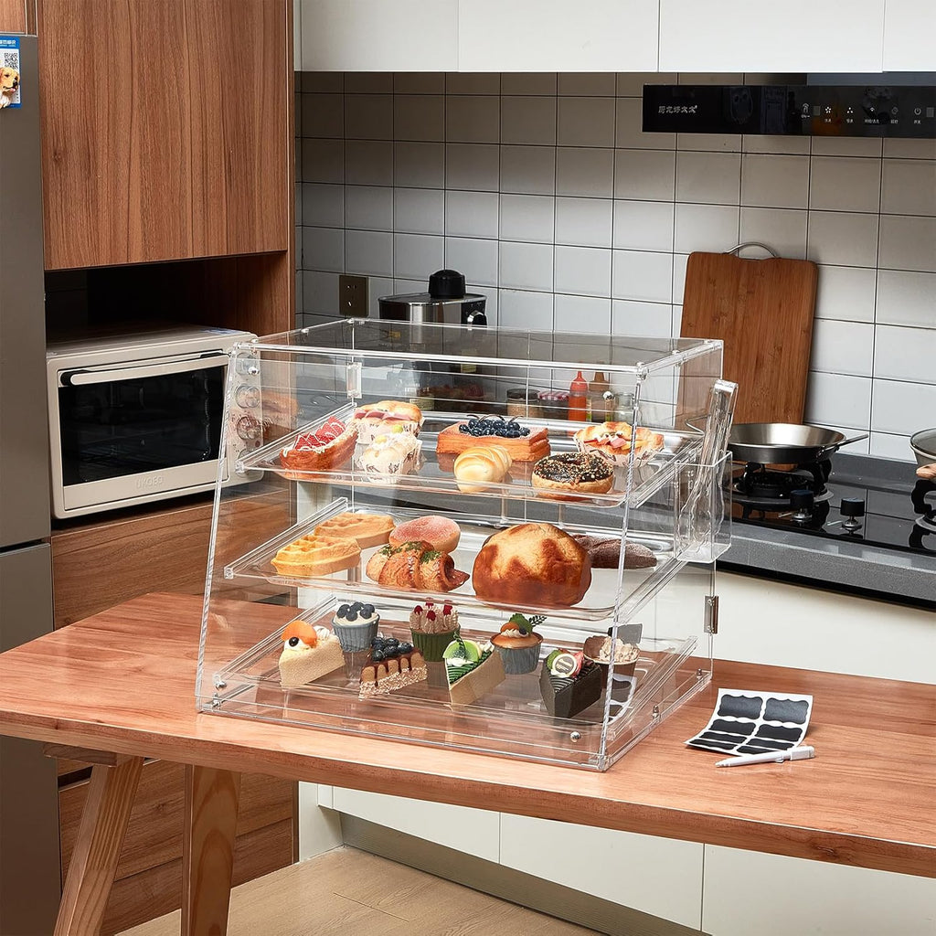 3 Tier Acrylic Display Case with Front Rear Door Clear 21'' x 18'' x 16.5'' B7075