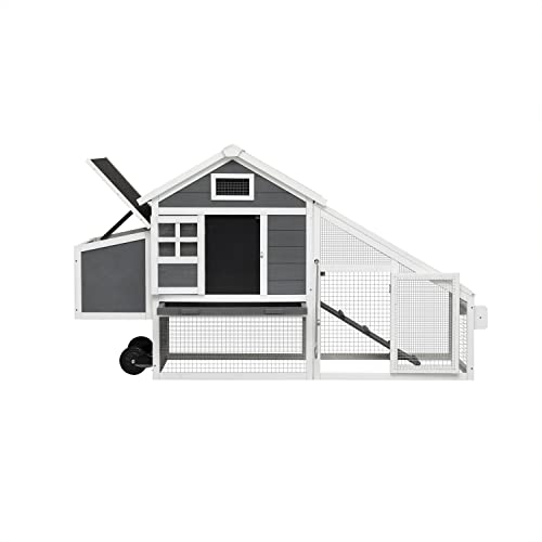 Chicken Coop with Run & Wheels, Two-Tier Large Chicken Duck House Rabbit Hutch Poultry Cage with Nesting Box and Side Door H947707