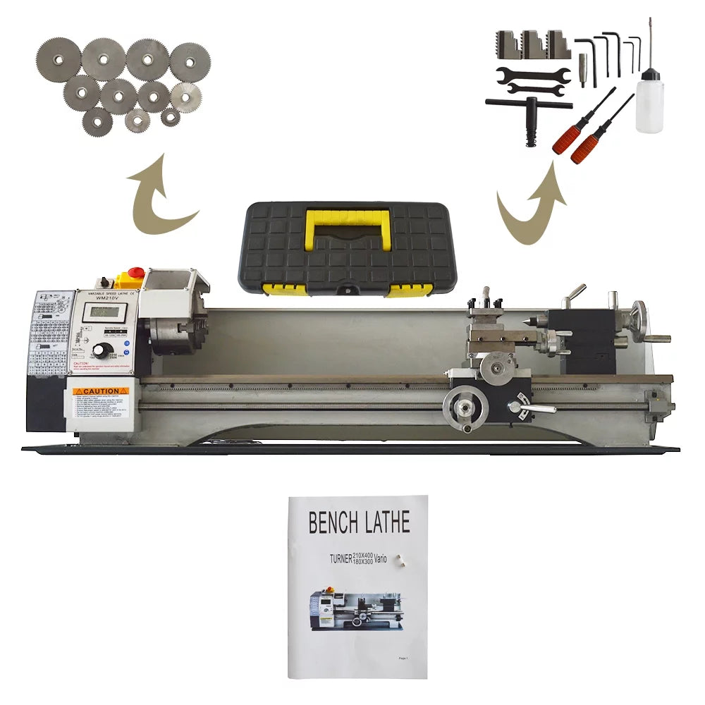 Mini Metal Bench Lathe Variable Speed Precision Inch Instrument Machine Threaded Version 900W 8"*32" I8322