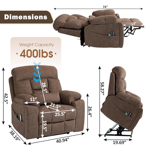 Oversized Power Lift Recliner Chair with Heat and Massage T455