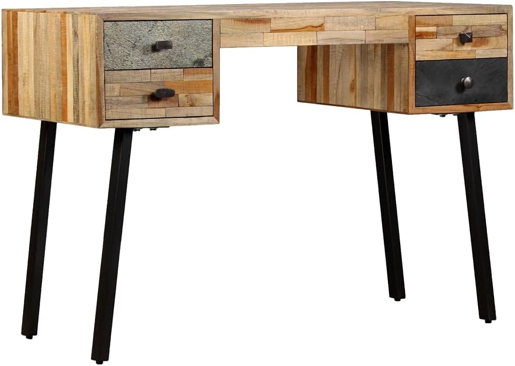 Solid Reclaimed Teak Desk with 4 Drawers 43.3"x19.6"x29.9" K831