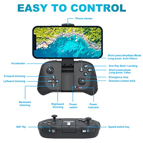Foldable Remote Control Quadcopter with 1080P Camera and 2 Batteries T430