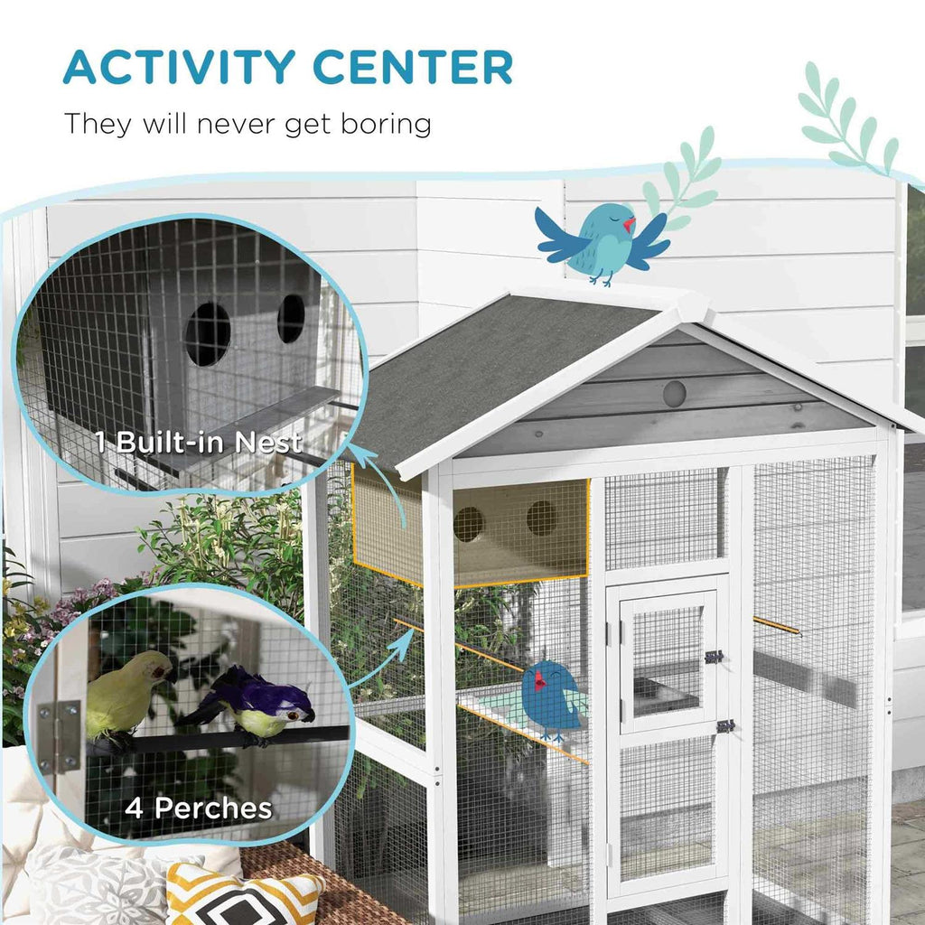 64.5 Wooden Bird Cage with 4 Perches, Nest and Slide-Out Tray A978815