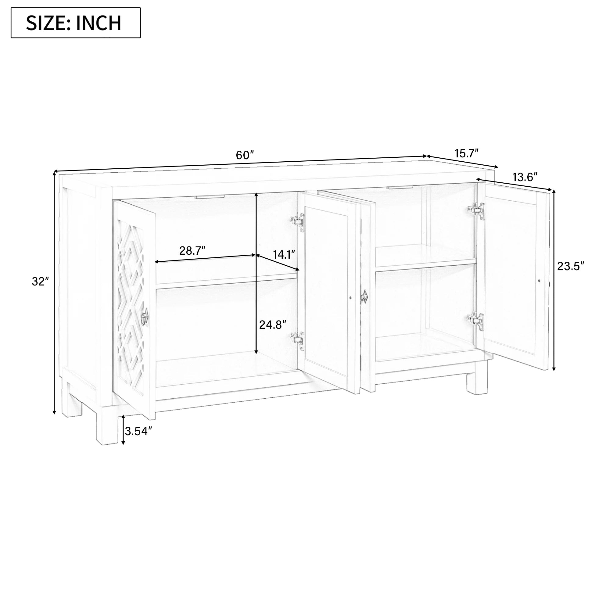White 2-Door Storage Cabinet with Metal Legs and Adjustable Shelves T697566