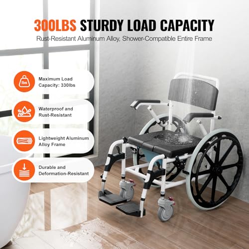Aluminum Alloy Shower Wheelchair, 17.5in Width, 300 lbs Capacity U2264