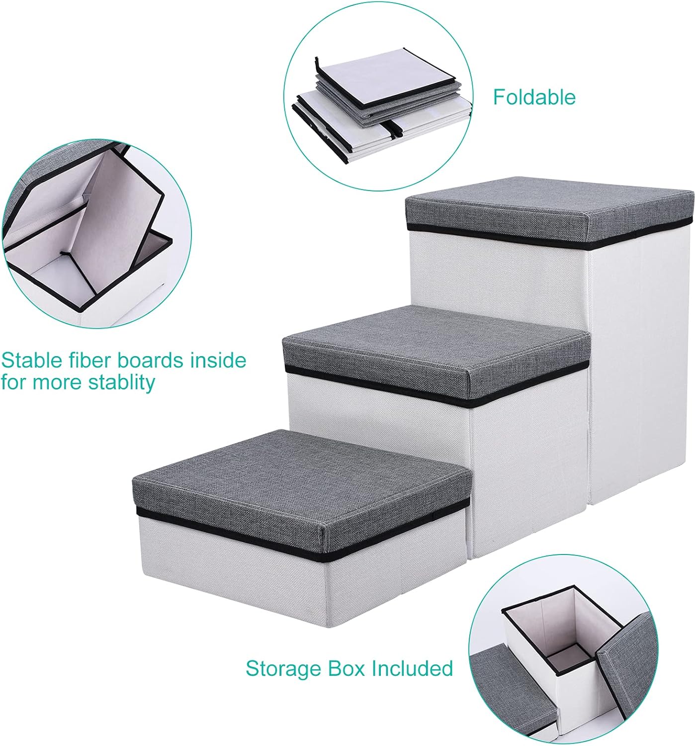 Grey 3 Step Folding Pet Stairs M702754