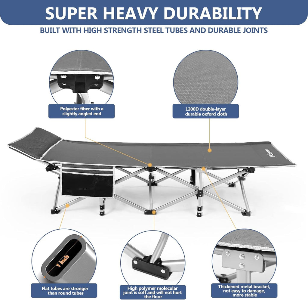 Folding Camping Cot with Carry Bag Grey V365