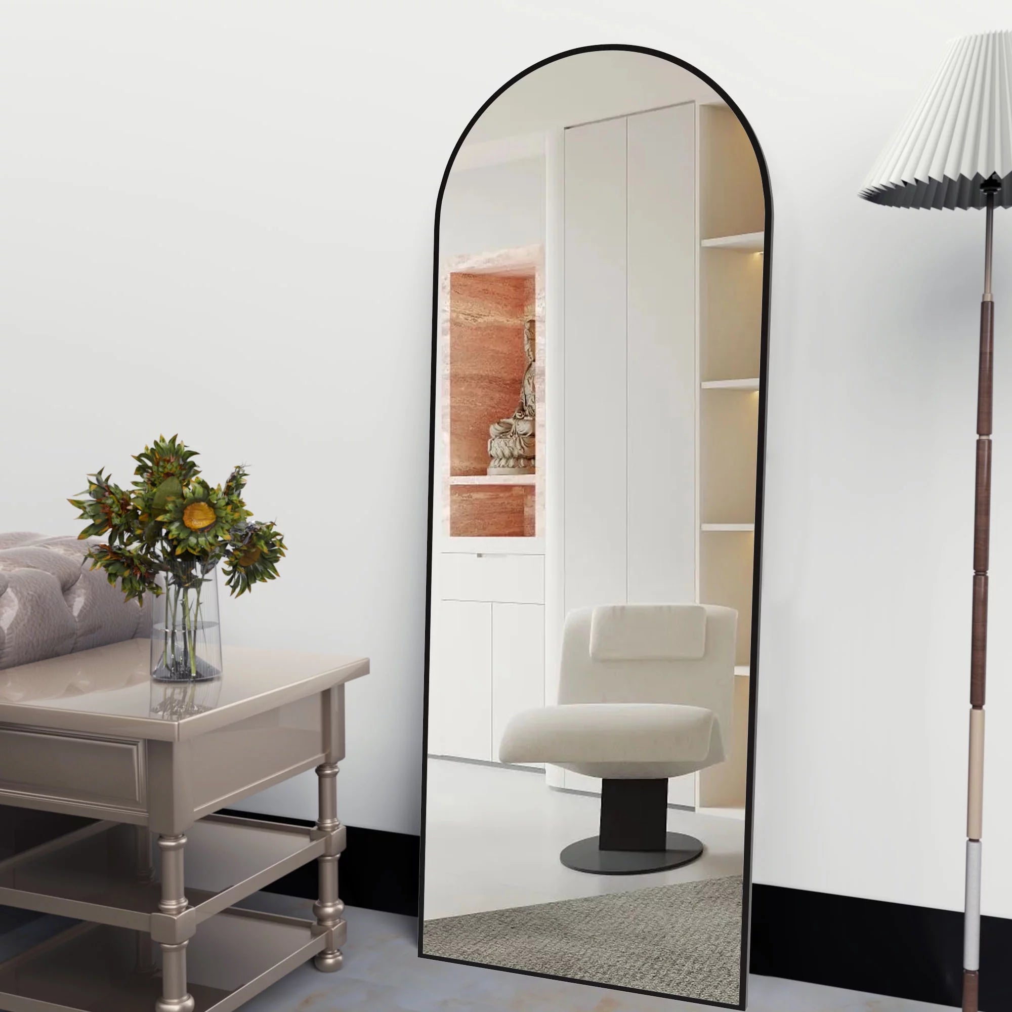 64" x 21" Black Arched Floor Mirror Y61026