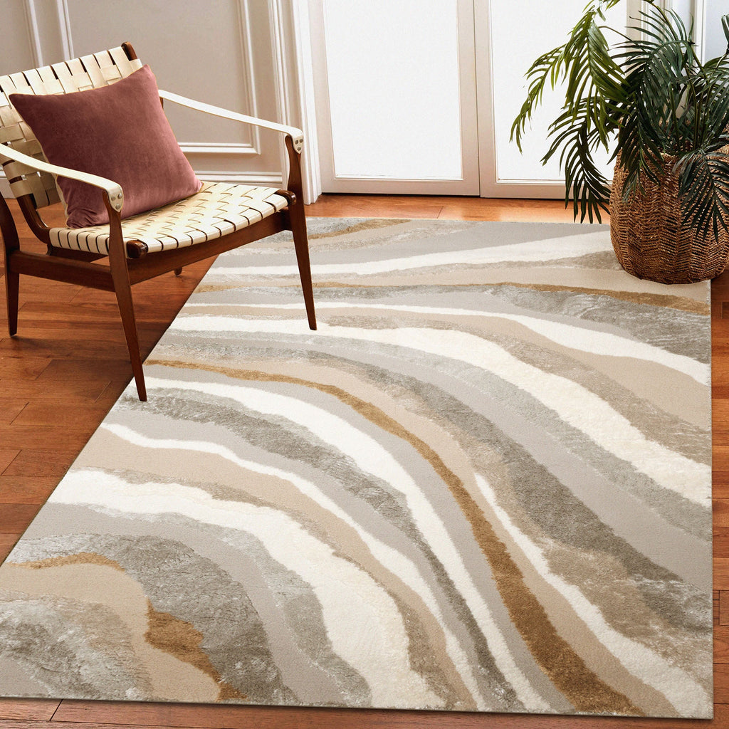 Fiord Wave Indoor Area Rug with Non-Skid Backing