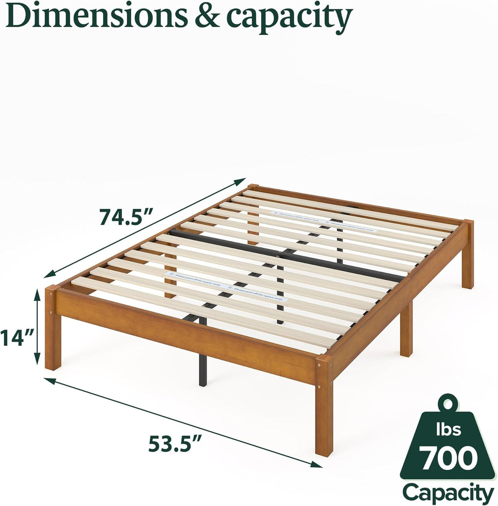 14 Inch Bamboo Platform Bed Frame, Wood Slat Support, Full Q17524