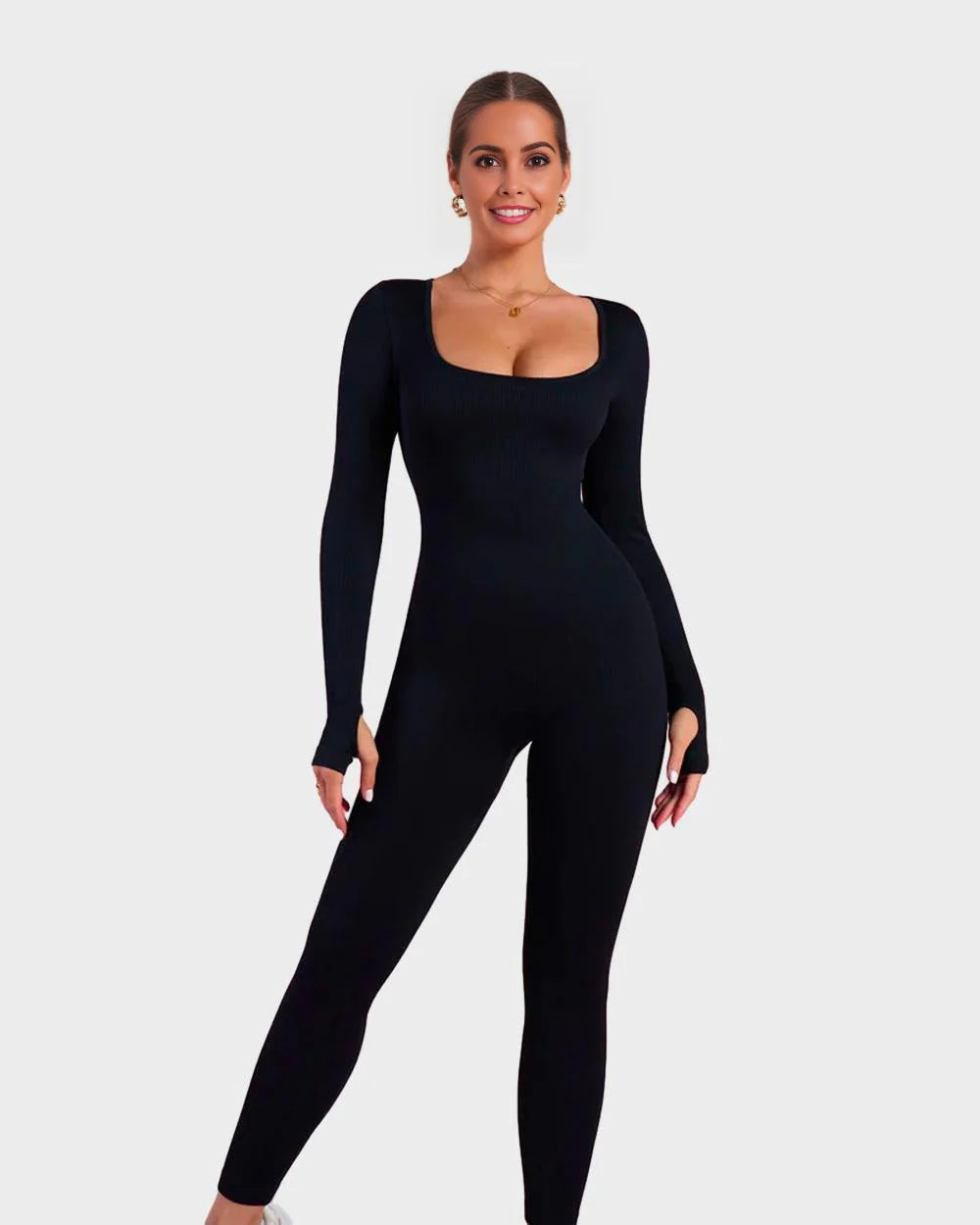 Long Sleeve Square Neck Full Body Shaper Jumpsuit T925