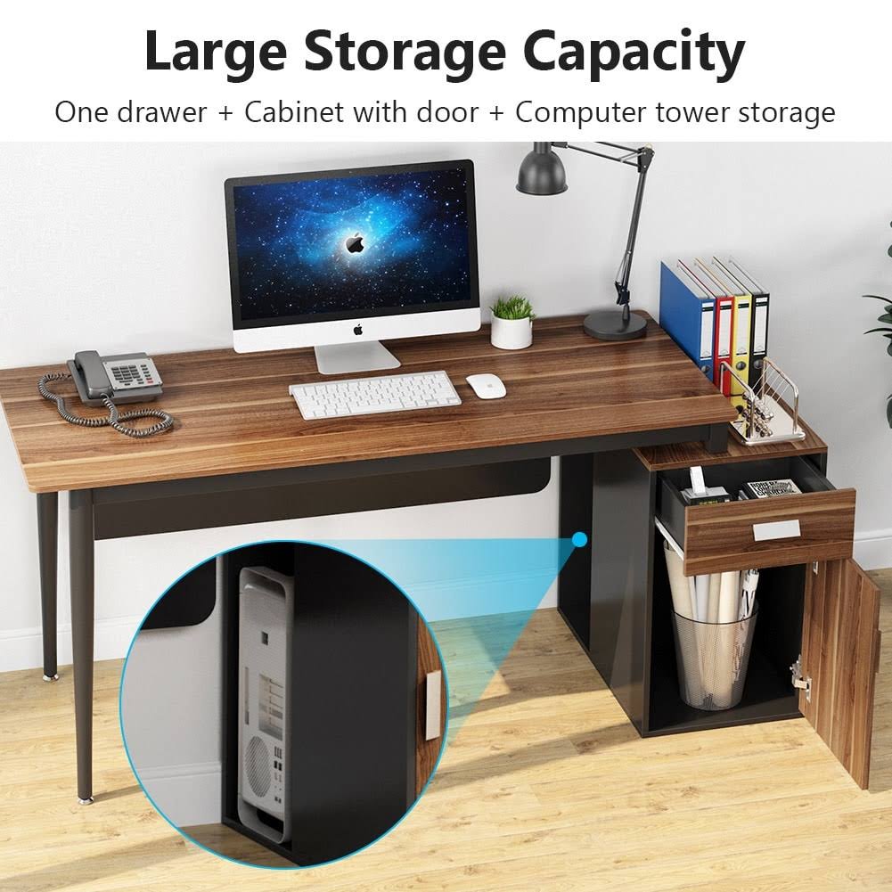 55 inch Computer Desk with Drawers and Storage Cabinet K190305