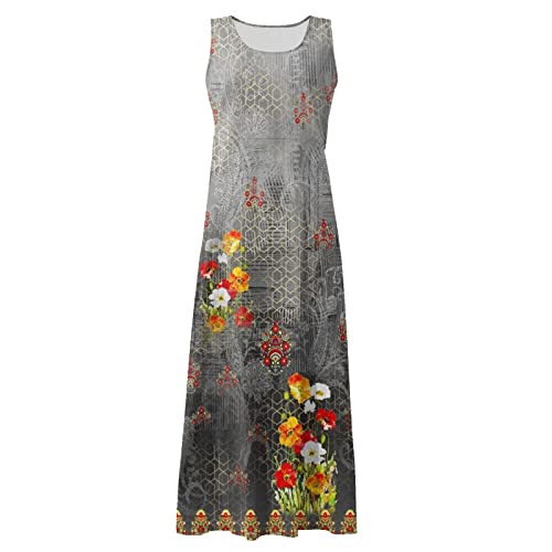Sleeveless Cotton Linen Sundress Long Dress with Pockets O560