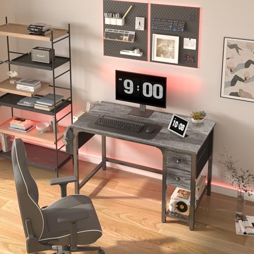 Black 40 Inch Reversible Computer Desk with Fabric Drawers L9544