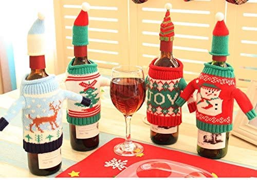 4 Pack Christmas Wine Bottle Covers and Hats Kit J708