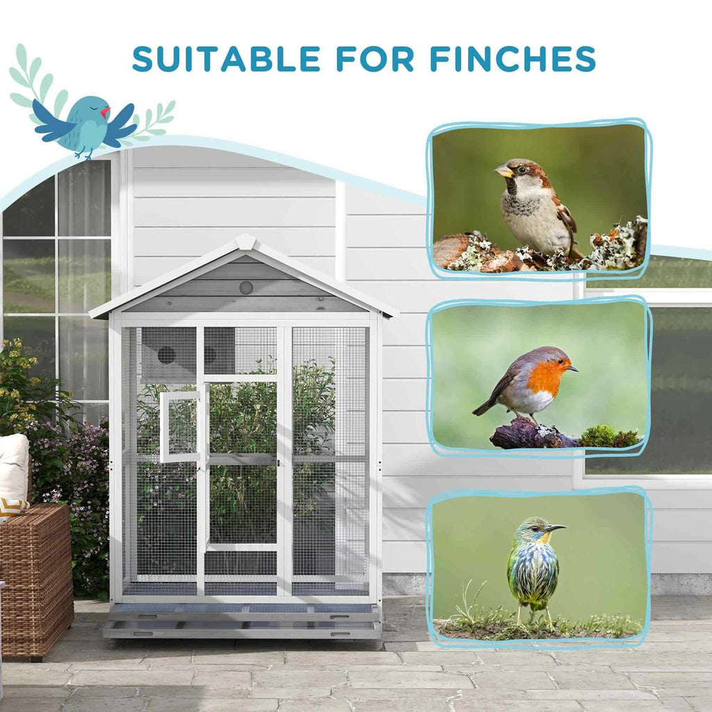 64.5 Wooden Bird Cage with 4 Perches, Nest and Slide-Out Tray A978815