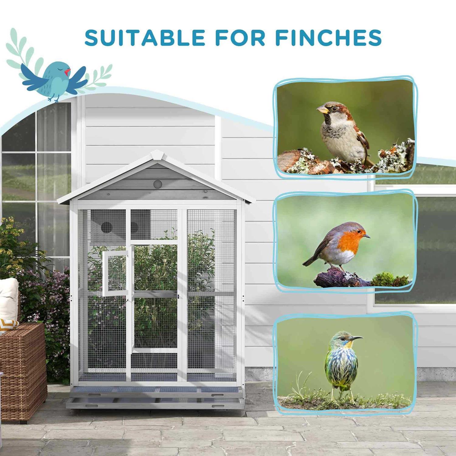 64.5 Wooden Bird Cage with 4 Perches, Nest and Slide-Out Tray A978815