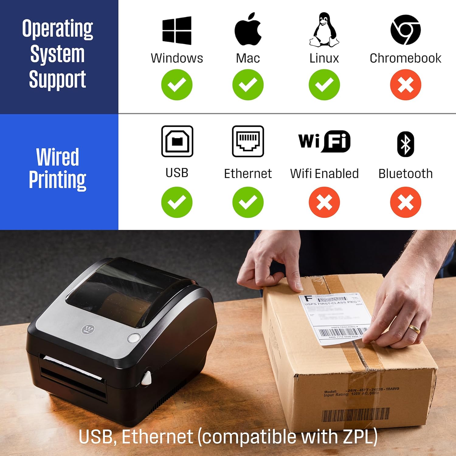 Direct Thermal Label Printer USB, Desktop Label Printer for Packages, includes Sample 4x6 Labels Q78544