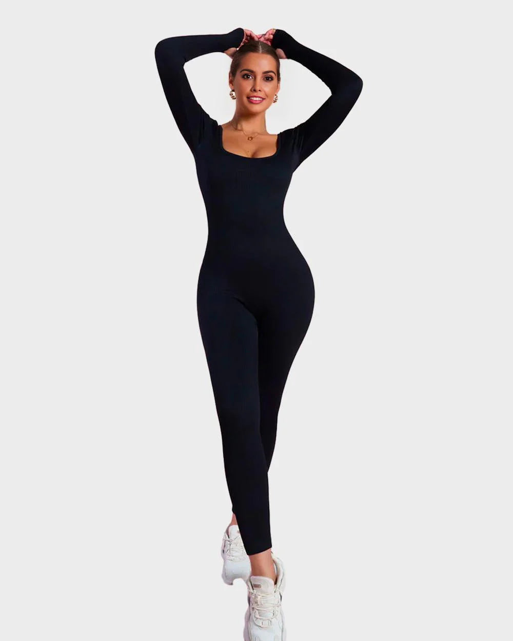 Long Sleeve Square Neck Full Body Shaper Jumpsuit T925