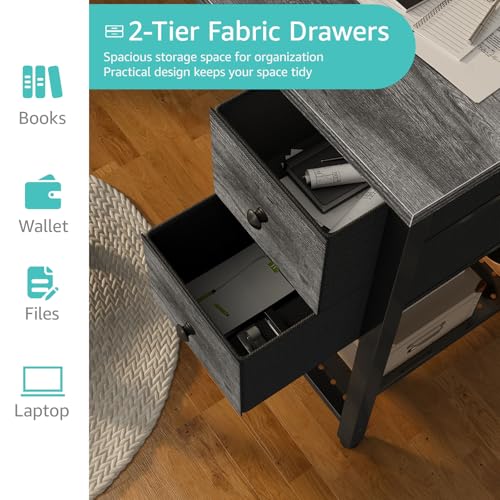 Black 40 Inch Reversible Computer Desk with Fabric Drawers L9544