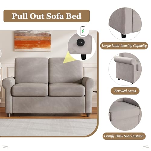 Grey Velvet Convertible Sofa Bed with Memory Foam Mattress C617171