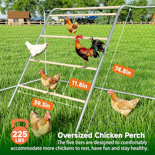 Large Metal Chicken Coop Walk-in Poultry Cage with Waterproof and UV-Resistant Cover, Outdoor Chicken Run Poultry Hen House, Spire Roof (10’ W x 13.2’ L x 6.4’ H) B65982